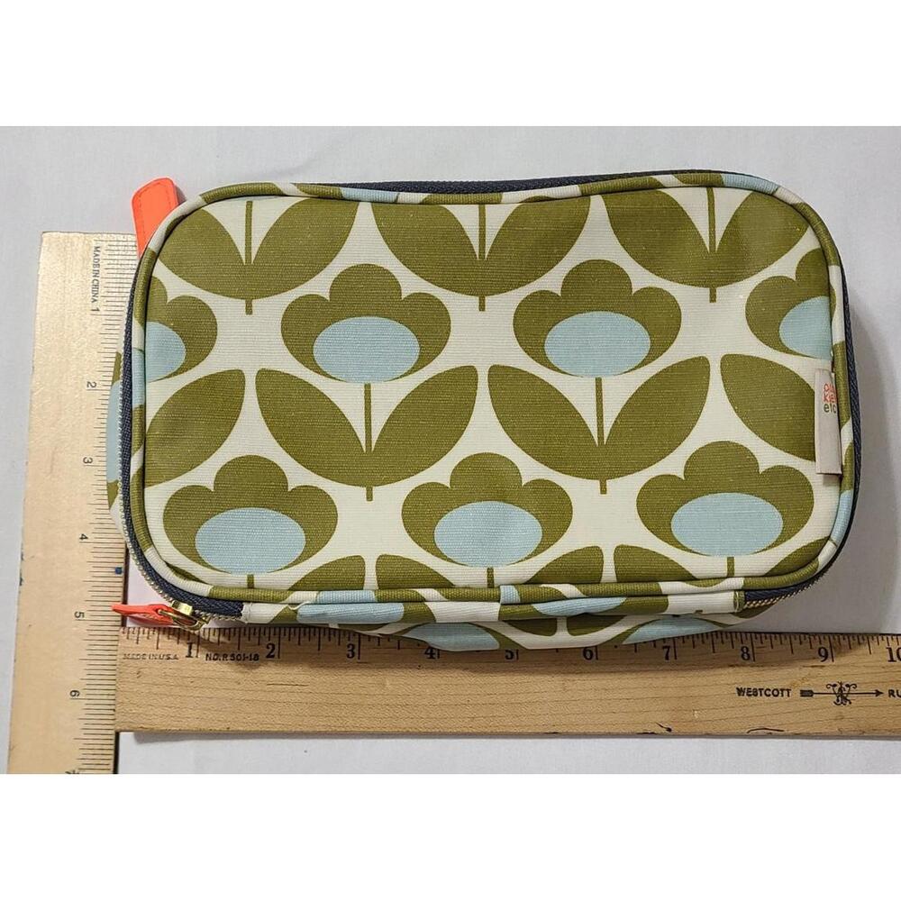 Orla Kiely Bag  Teal Green Floral Waxcoated Makeup Cosmetic Pouch Travel Storage - Picture 2 of 9